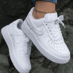Pearl Lace Rhinestone Decorated Weeding Custom Air Force 1 - view 2