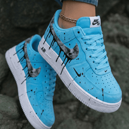 Black Drip Paint Splatter Marble Swoosh Baby Blue Custom Air Force 1