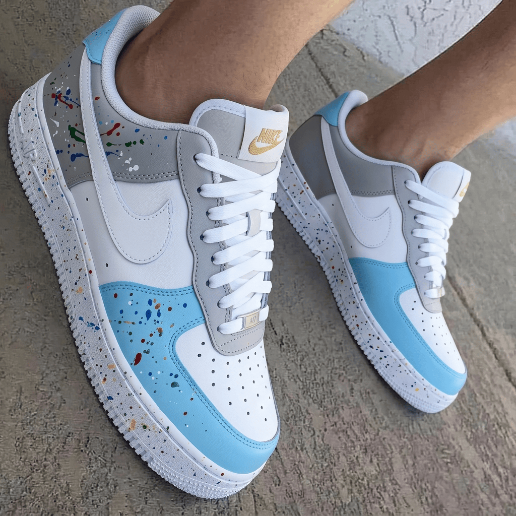 Paint Splatter Baby Blue Grey Custom Air Force 1