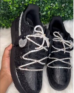Hand Painted Black Rhinestone Custom Air Force 1 Sneakers - view 2