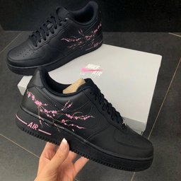Hand Painted Pink Cherry Blossoms FLower Custom Air Force 1 Sneakers - view 2