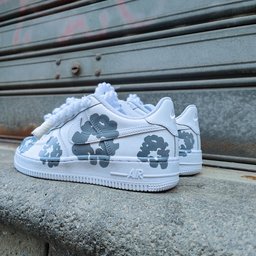 Hand Painted Gray Flower Custom Air Force 1 Sneakers - view 4