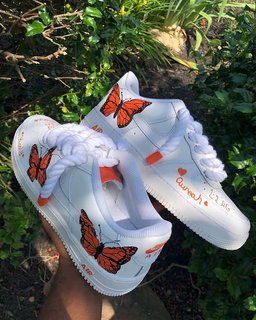 Hand Painted Orange Butterfly Custom Air Force 1 Sneakers - view 2