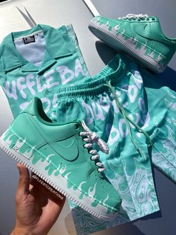 Hand Painted Mint Green Flame Custom Air Force 1 Sneakers - view 2