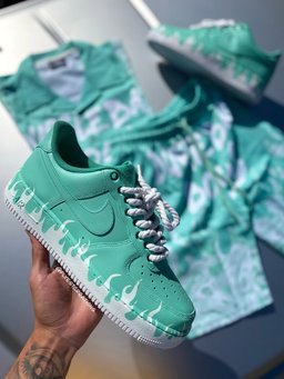 Hand Painted Mint Green Flame Custom Air Force 1 Sneakers - view 4