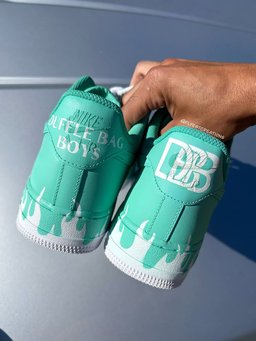 Hand Painted Mint Green Flame Custom Air Force 1 Sneakers - view 3