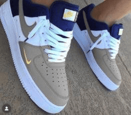 Hand Painted Custom Taupe Navy Gold Air Force 1 Sneakers