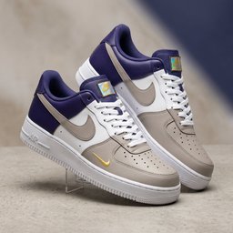 Hand Painted Custom Taupe Navy Gold Air Force 1 Sneakers - view 4