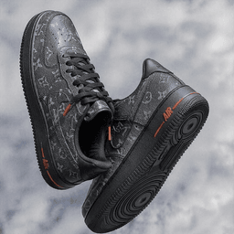 Hand Painted Black Custom Air Force 1 with Orange Accents - view 2