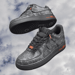 Hand Painted Black Custom Air Force 1 with Orange Accents - view 4
