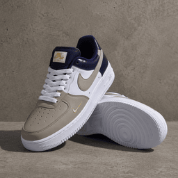 Hand Painted Custom Air Force 1 Taupe Navy Gold Sneakers - view 2