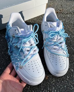 Handmade Blue Floral Pearl Custom Air Force 1 Sneakers - view 2