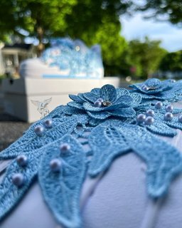 Handmade Blue Floral Pearl Custom Air Force 1 Sneakers - view 4