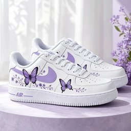 Hand Painted Purple Flower Butterfly Custom Air Force 1 Weeding Sneakers - view 2
