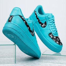 Hand Painted Turquoise Custom Air Force 1 Sneakers - view 5
