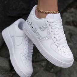 Pearls Rhinestones & Handwritten Date Custom Air Force 1 Weeding Shoes - view 2