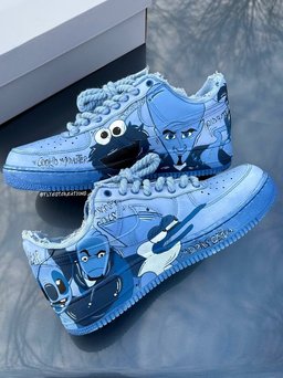 Hand Painted Blue Cartoon Custom Air Force 1 Sneakers - view 3