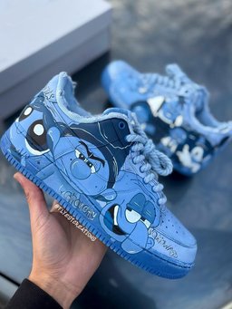 Hand Painted Blue Cartoon Custom Air Force 1 Sneakers - view 5