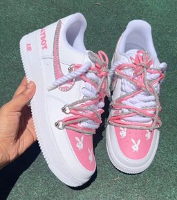 Hand Painted Pink Rhinestone Custom Air Force 1 Sneakers - view 2