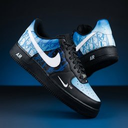 Hand Painted Blue Black Custom Air Force 1 Sneakers - view 2