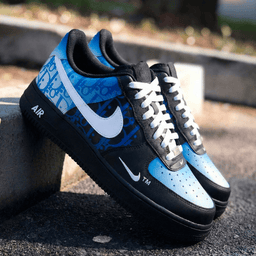 Hand Painted Blue Black Custom Air Force 1 Sneakers - view 3