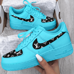 Turquoise Hand Painted Custom Air Force 1 Sneakers - view 4