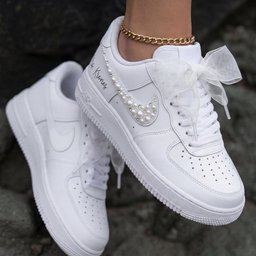 Pearl Rhinestone Bow Custom Air Force 1 Weeding Shoes - view 2