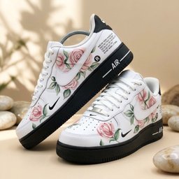 Hand Painted Pink Rose Custom Air Force 1 Sneakers - view 3