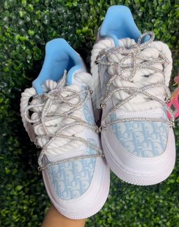 Hand Painted Baby Blue Rhinestone Custom Air Force 1 Shoes - view 2