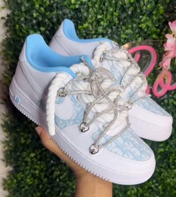 Hand Painted Baby Blue Rhinestone Custom Air Force 1 Shoes - view 4
