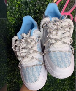 Hand Painted Baby Blue Rhinestone Custom Air Force 1 Shoes - view 3