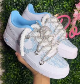 Hand Painted Baby Blue Rhinestone Custom Air Force 1 Shoes - view 5