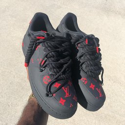 Hand Painted Custom Black & Red Air Force 1 Sneakers - view 2