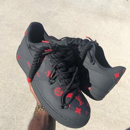 Hand Painted Custom Black & Red Air Force 1 Sneakers - view 3