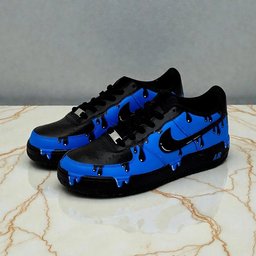 Royal Blue Black Drip Custom Air Force 1 Sneakers - view 2
