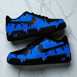 Royal Blue Black Drip Custom Air Force 1 Sneakers - view 3