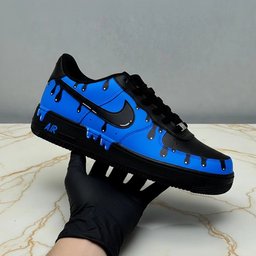 Royal Blue Black Drip Custom Air Force 1 Sneakers