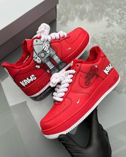 Hand Painted Red KAWS Custom Air Force 1 Sneakers - view 4