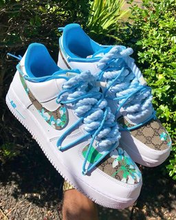 Hand Painted Blue Floral Custom Air Force 1 Sneakers - view 2