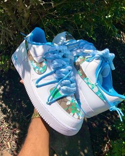 Hand Painted Blue Floral Custom Air Force 1 Sneakers - view 3