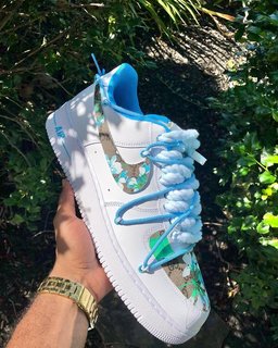 Hand Painted Blue Floral Custom Air Force 1 Sneakers - view 4