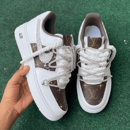 Brown Monogram Print Rhinestones Thick Laces Custom Air Force 1 LV inspired Sneakers - view 3