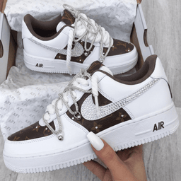 Brown Monogram Print Rhinestones Thick Laces Custom Air Force 1 LV inspired Sneakers - view 2