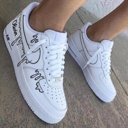 Hand Drawn Doodle White Black Custom Air Force 1