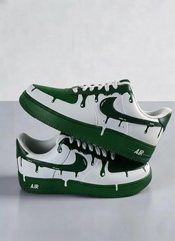Unique Hand Painted Dark Green Drip Effect Custom Air Force 1 Custom Sneakers Unisex White Green Casual Streetwear Fashion Shoes for Men & Women - view 4