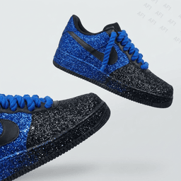Hand Painted Blue Black Glitter Custom Air Force 1 Sneakers - view 2
