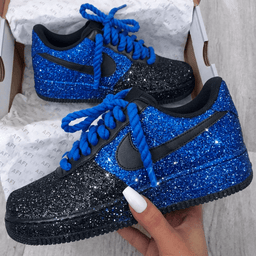Hand Painted Blue Black Glitter Custom Air Force 1 Sneakers - view 3