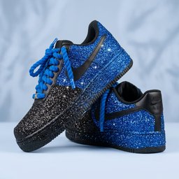 Hand Painted Blue Black Glitter Custom Air Force 1 Sneakers - view 4