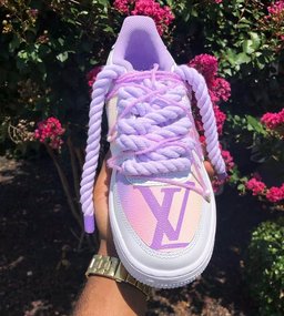Hand Painted Purple Rope Lace Custom Air Force 1 Sneakers - view 3