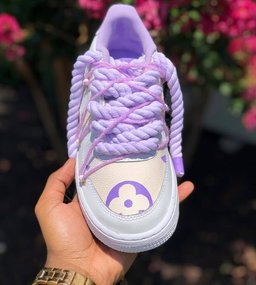 Hand Painted Purple Rope Lace Custom Air Force 1 Sneakers - view 2